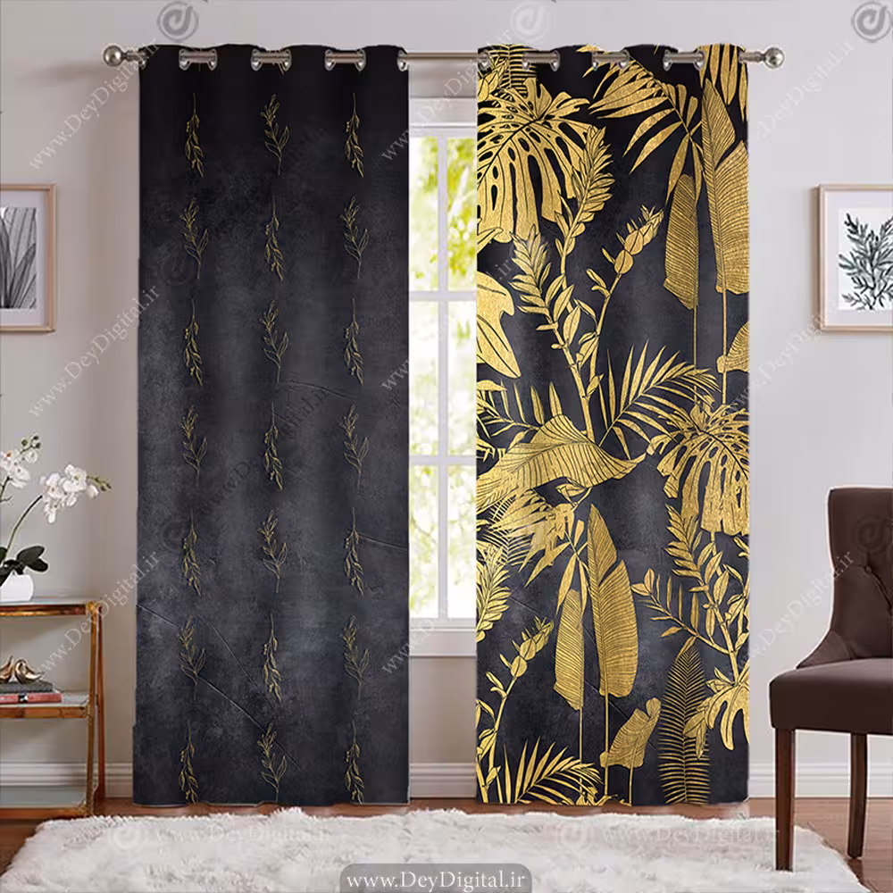 پرده پانچی مشکی طلایی مدل اسپرت PK-7759