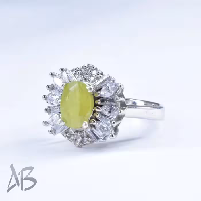 انگشتر نقره زنانه اصل نگین دار یاقوت زرد با پوشش رودیوم آقابزرگ کد 649