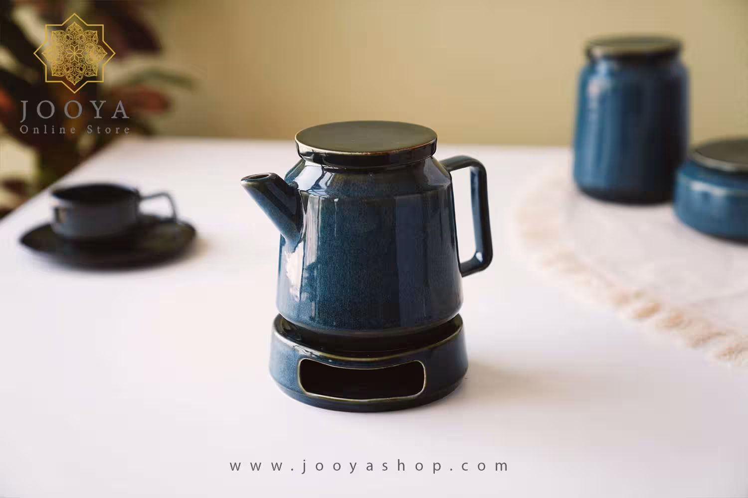 قوری و وارمر سرامیکی آبی