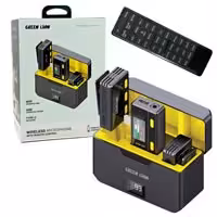 میکروفن یقه ای بیسیم 2عددی بهمراه کیس شارژ و ریموت Green Lion wireless mic with remote-lightning