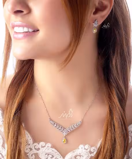 💍نیم ست جواهری ميكرو زنجيري با نگين سيترين نقره عیار 925 (N_4091)‌‌‌‌‌‌ ‌