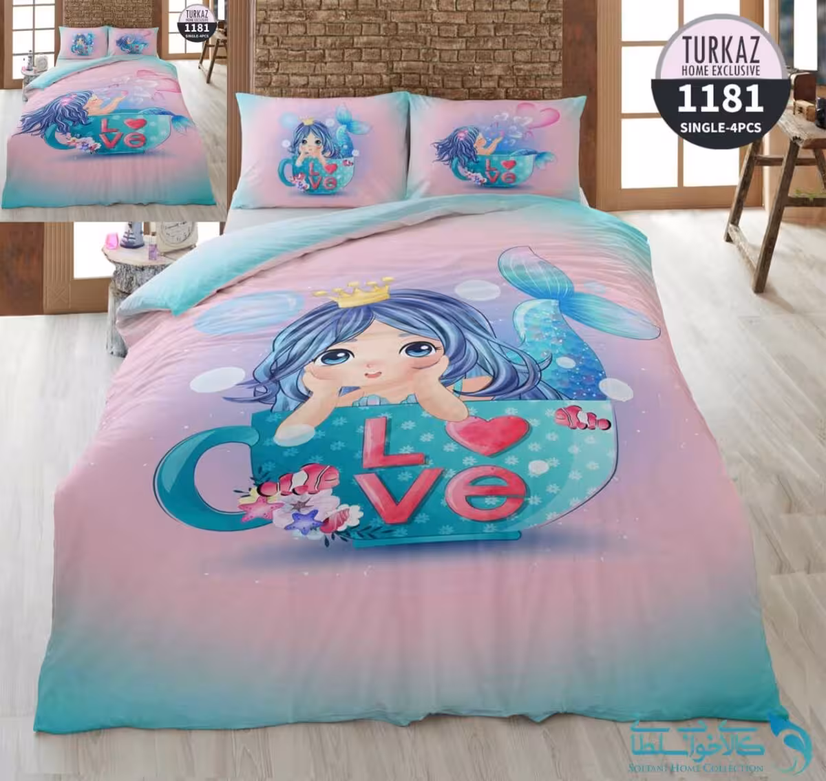 روتختی طرح پری دریایی عاشق یک نفره برند Turkaz کد 1181