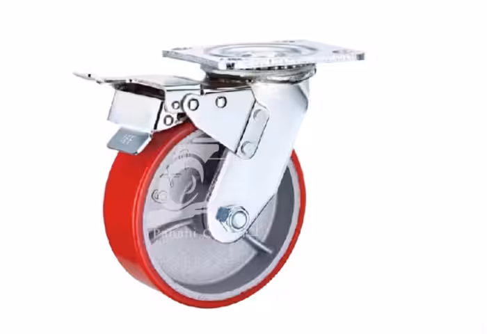 چرخ پلی یورتان(چدنی) سنگین -گردان ترمز دار - وارداتی سایز 125 * انحصاری *