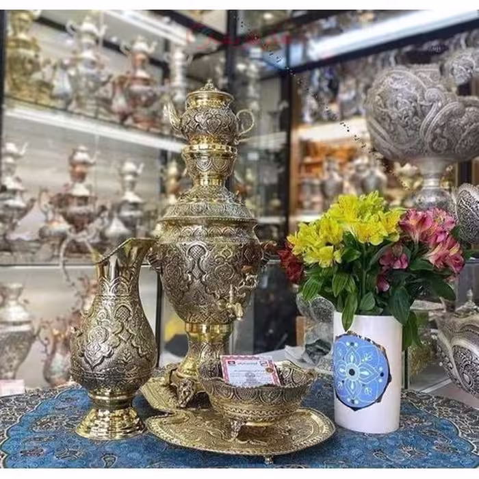 سرویس سماور برنجی دکوری قلم دست اعلاء، سیاه قلم شده