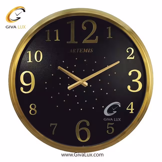 ساعت دیواری اورجینال آرتمیس آلیاژ فلزی طلایی| کد رفرنس 12217،  مدل: 2000Gold Black