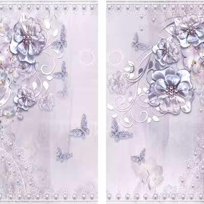 پرده مدل پانچی طرح گل سه بعدی سایز 280x145 سانتی متر