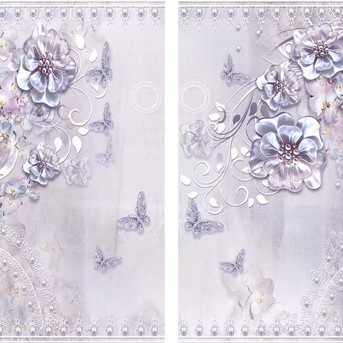 پرده مدل پانچی طرح گل سه بعدی سایز 280x145 سانتی متر