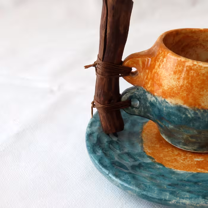 سرویس چای خوری سرامیکی 5 پارچه طرح آب و خاک مدل دستساز کد 1100