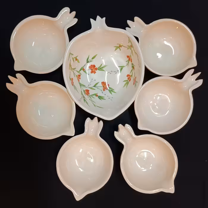 آجیل خوری سرامیکی هیوا طرح نارگل گل و مرغ کد 11311859 مجموعه 7 عددی