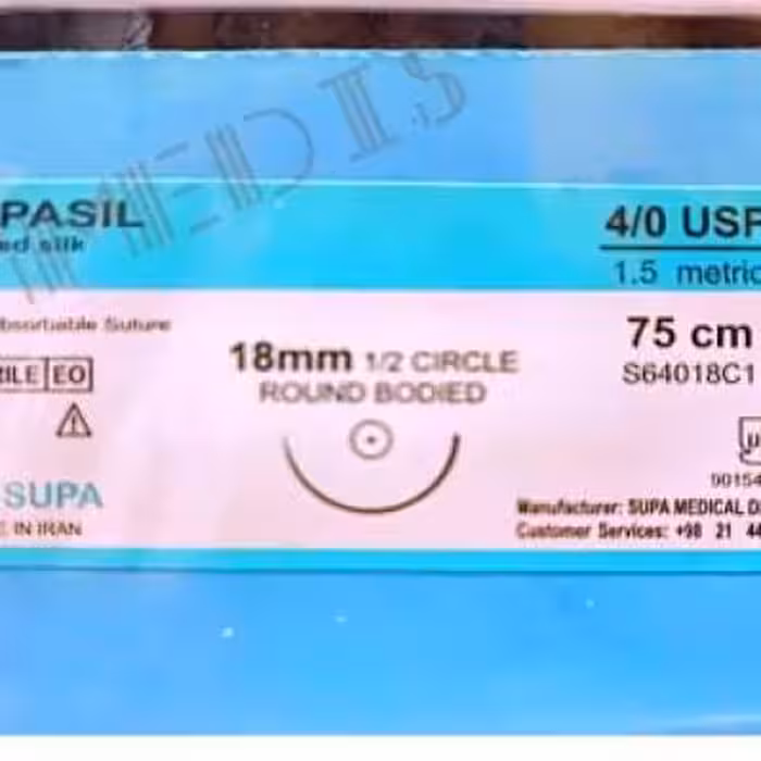 نخ و سوزن جراحی سیلک 4/0 راندسوزن 18 (غیر قابل جذب طبیعی) (بسته 36 عددی)