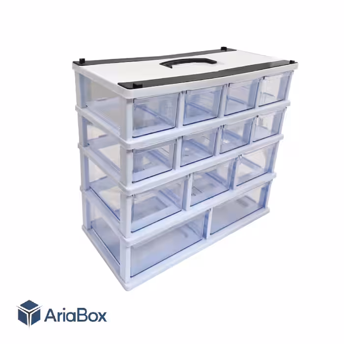 کشو ابزار و قطعات 13 کشو میکس 4 طبقه سفید قنادپلاست مدل MIX3