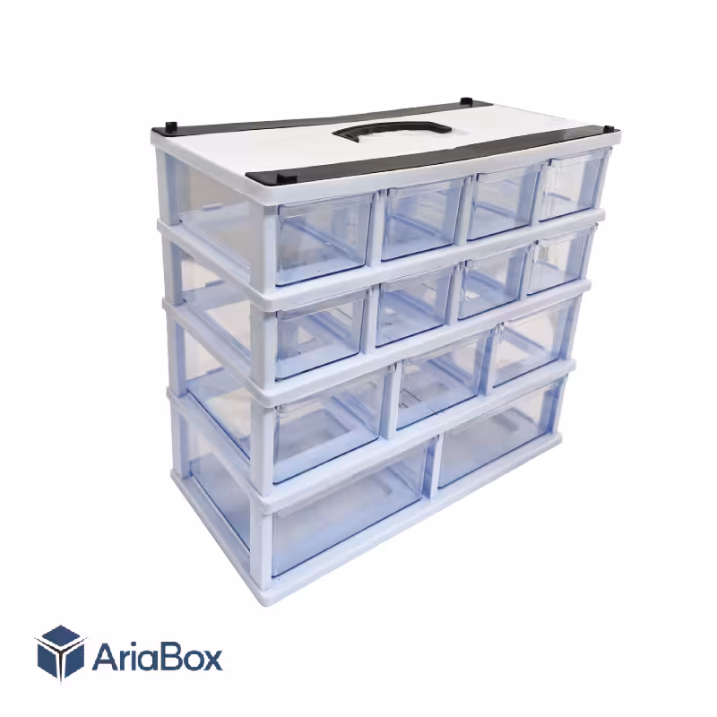 کشو ابزار و قطعات 13 کشو میکس 4 طبقه سفید قنادپلاست مدل MIX3