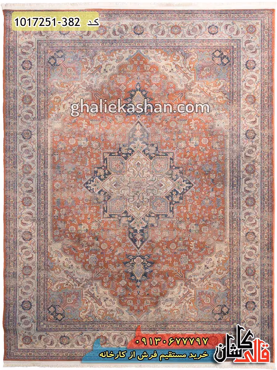 فرش فانتزی و مدرن 700 شانه طرح وینتیج ( کهنه نما ) هریس زمینه قرمز روناسی کاشان