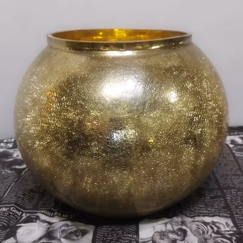 گلدان شیشه ای آبگز طلایی طرح کروی بزرگ عالیجناب در ارتفاع 22سانت | amazonchi