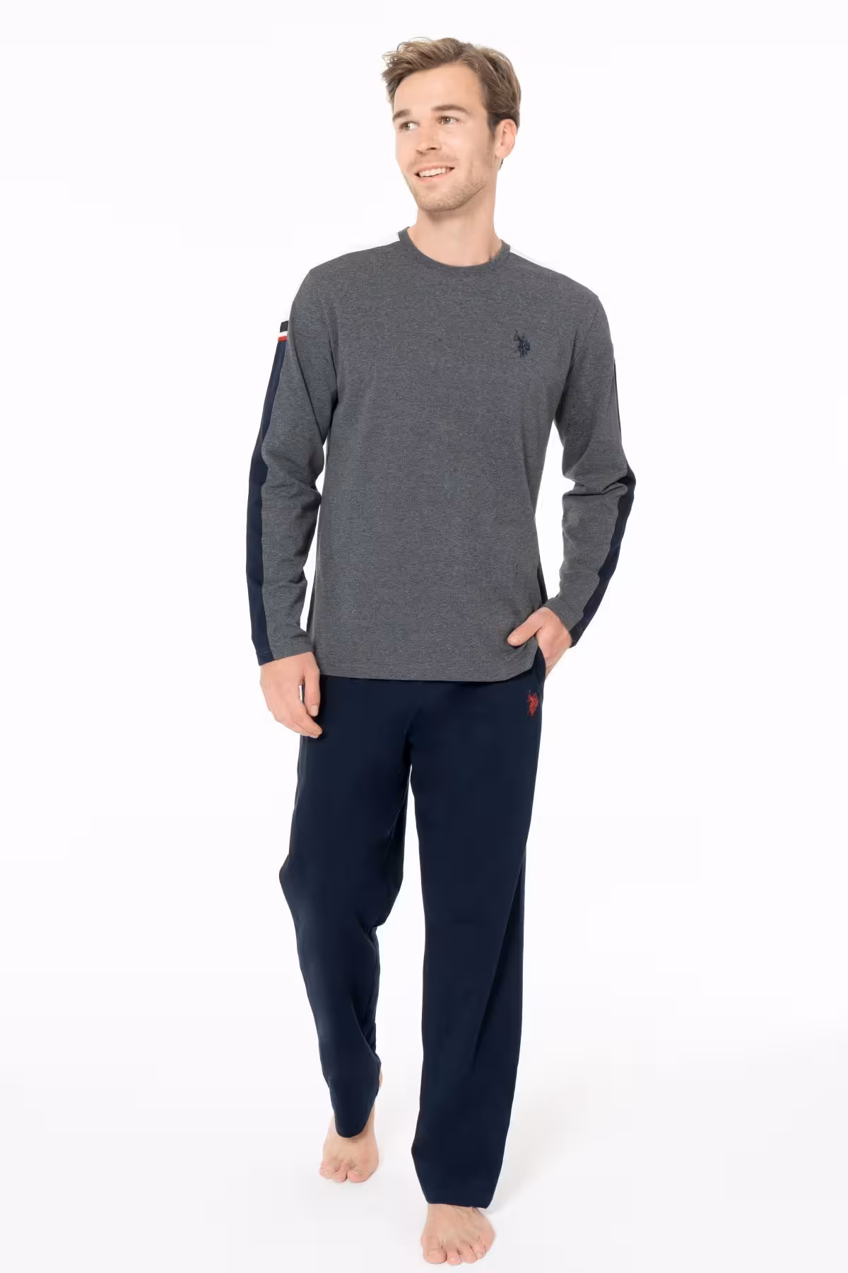 ست پیژامه مردانه U.S POLO ASSN. لباس خواب آستین بلند SET ANTRASITMELANG U.S. Polo Assn.