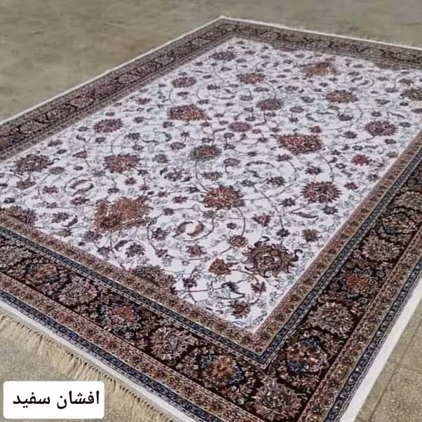 فرش ماشینی 12متری جدید کاشان نقشه افشان سفید(ارسال رایگان)
