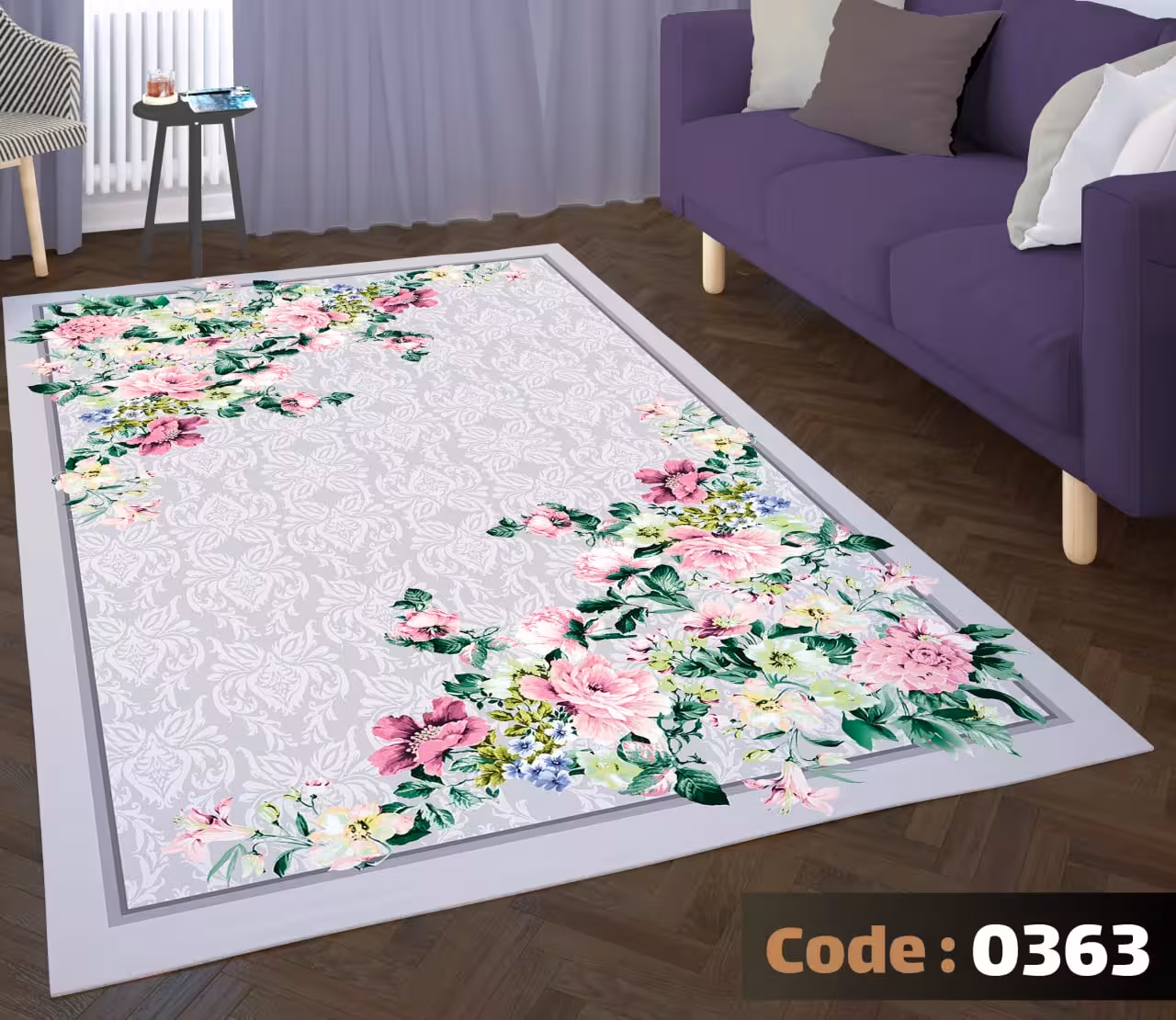 کاورفرش روفرشی دورکشدار گوشه لیفه ای طوسی کرم کد 0363