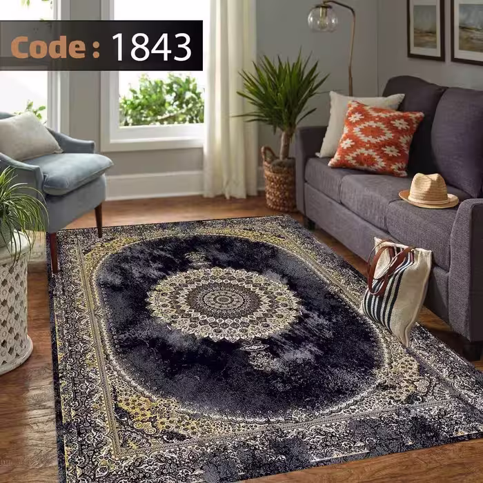 کاورفرش روفرشی دورکشدار گوشه لیفه ای لاکی ، آبی و متنوع کد 1843