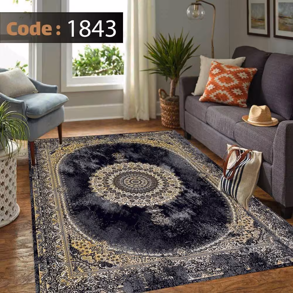 کاورفرش روفرشی دورکشدار گوشه لیفه ای لاکی ، آبی و متنوع کد 1843