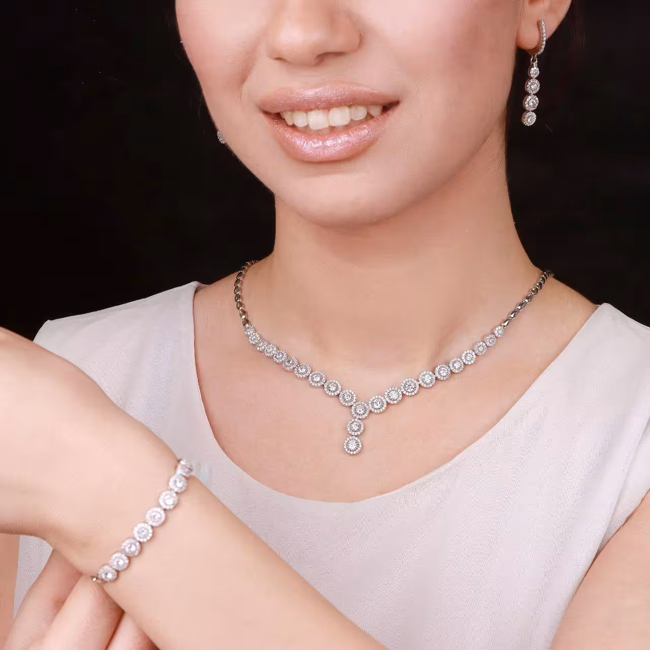 سرویس نقره جواهری زنانه کد 60312