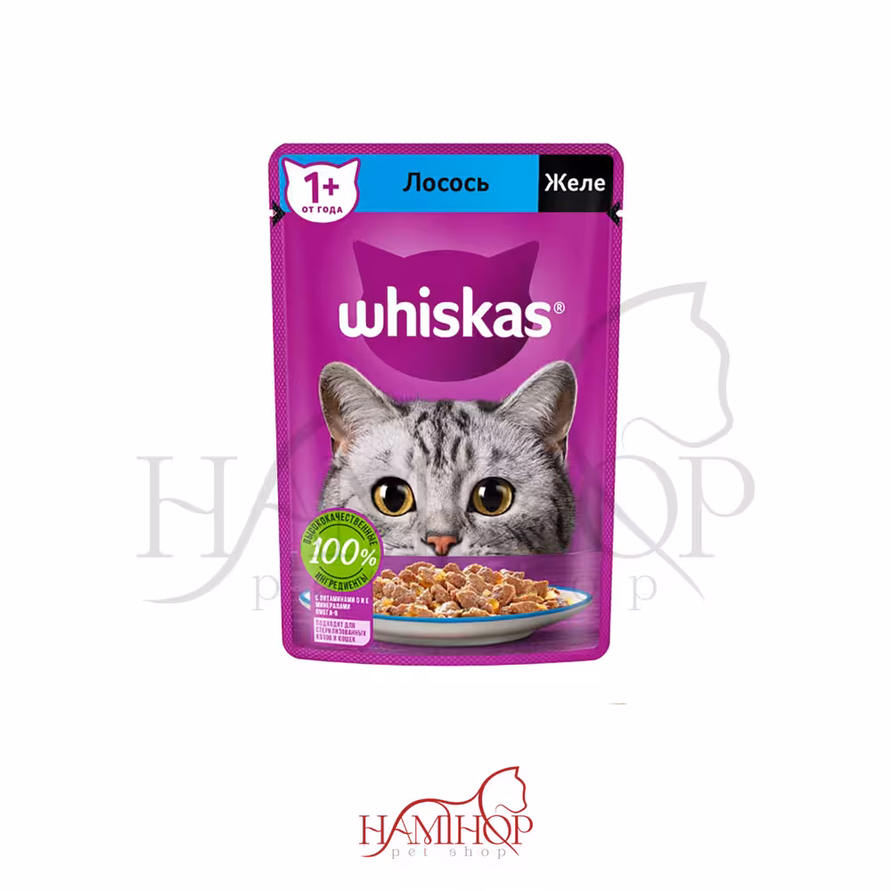 پوچ گربه ویسکاس با طعم ماهی سالمون در ژله Whiskas pouch Salmon in Jelly وزن 75 گرم