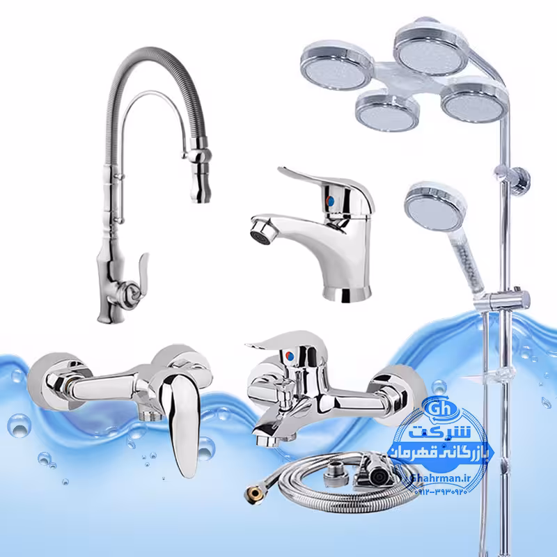 ست 6 عددی شیرآلات برند آیدا صنعت مدل اردکی | شیر ظرفشویی فنری بامبو   علم دوش هلی‌شاتی   شیرآلات کامل حمام، توالت و روشویی | کروم