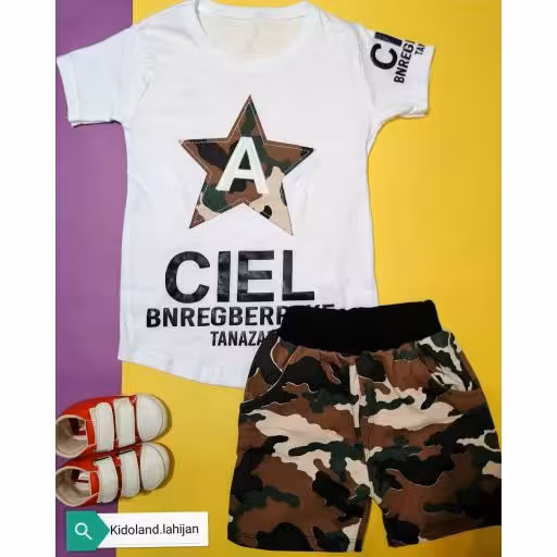 تیشرت و شلوارک پسرانه ست چیریکی ارتشی سربازی شلوارک جیبدار بسیار باکیفیت و راحت تنخور شیک مناسب از 2سال تا 10سال