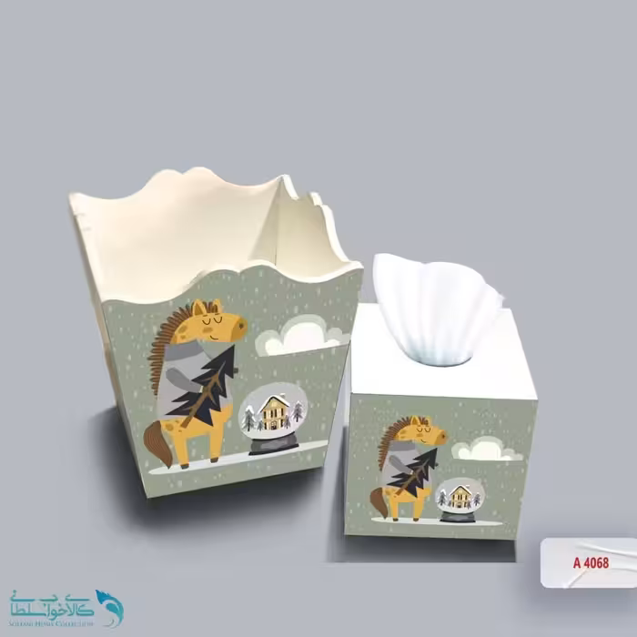 ست سطل و جا دستمال چوبی کودک طرح کریسمس حیوانات کد A4068
