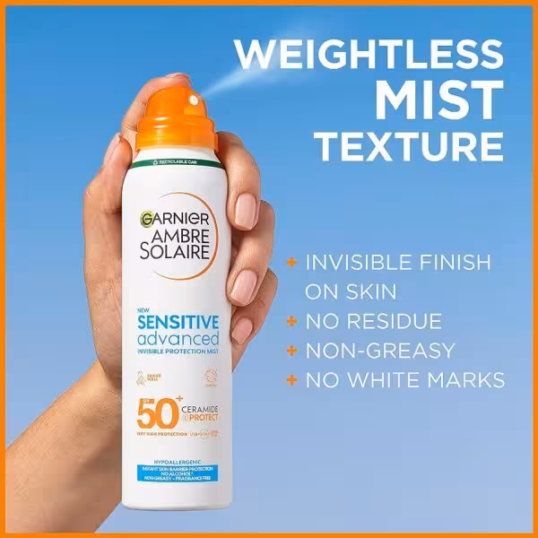 اسپری ضد آفتاب صورت گارنیه بی رنگ و ضد آب جذب بسیار سریع حاوی SPF50 حجم 150 میل ساخت فرانسه