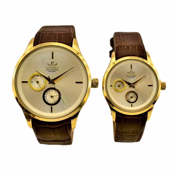ELEGANCE EG&EL-1236 موتورژاپن ست زنانه مردانه الگانس 3 موتوره ** با شیشه سافایر شفاف ** قاب آنتی آلرژی ضدآب 3ATM