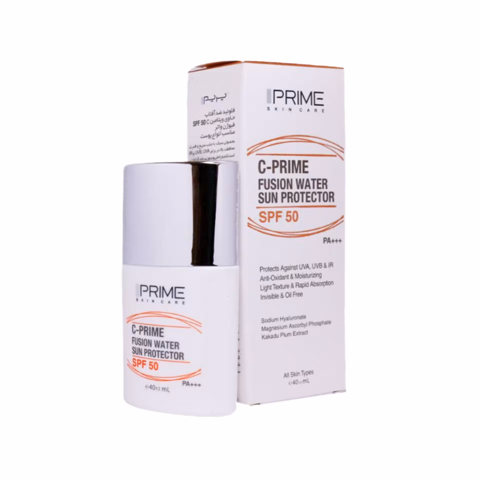 فلوئید ضدآفتاب ویتامین سی (بی رنگ) پرایم spf 50 حجم 40 میلی لیتر