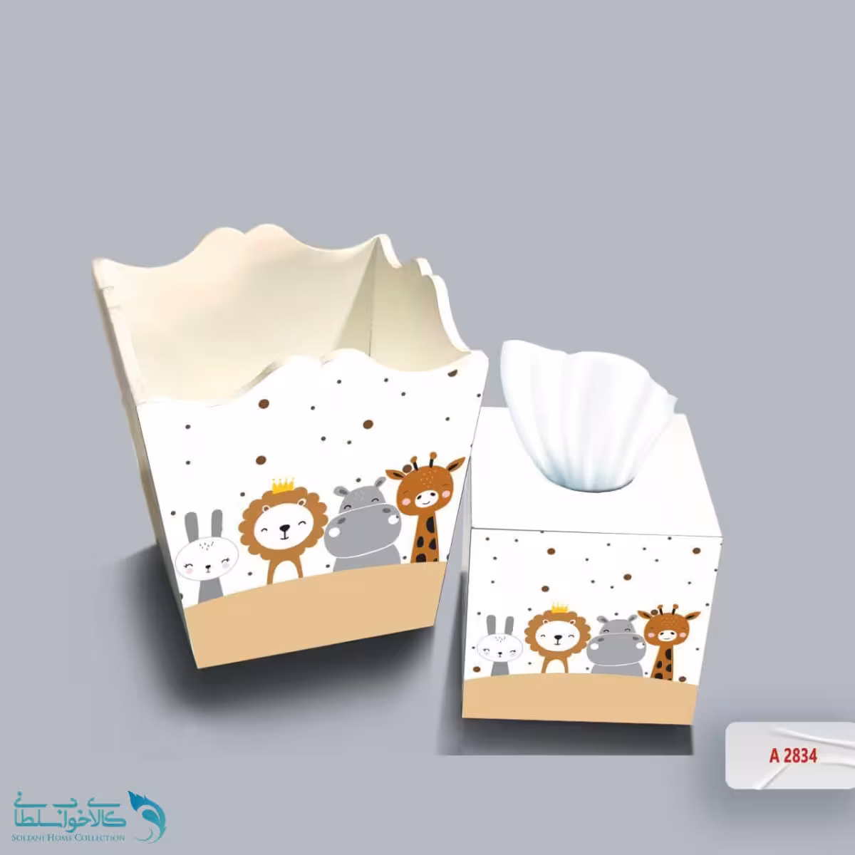 ست سطل و جا دستمال چوبی کودک طرح زرافه و دوستانش کد A2834