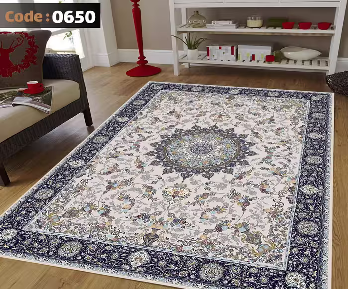 کاورفرش روفرشی دورکشدار گوشه لیفه ای کرم  قهوه ای کد 0650