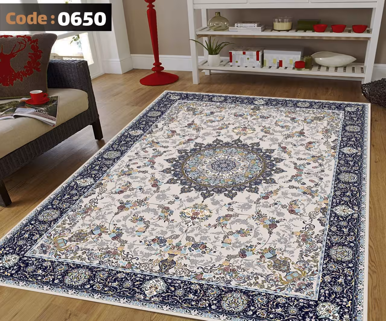 کاورفرش روفرشی دورکشدار گوشه لیفه ای کرم  قهوه ای کد 0650