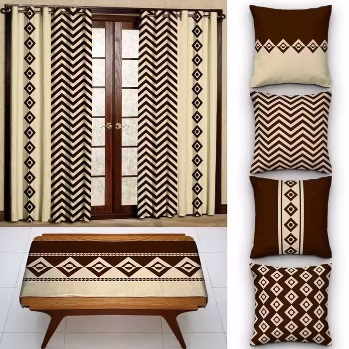 کاور کوسن کد 371 (ست کرم قهوه ای)