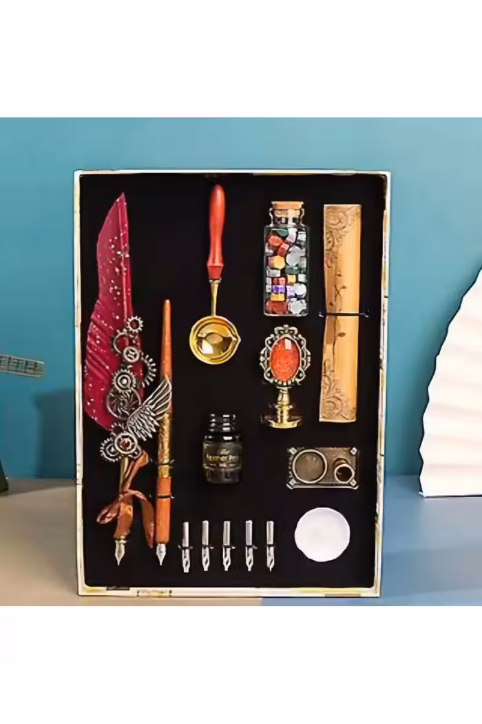 ست هدیه خوشنویسی قلم‌های بزرگ دویتی با پرپرچم رترو - 10201