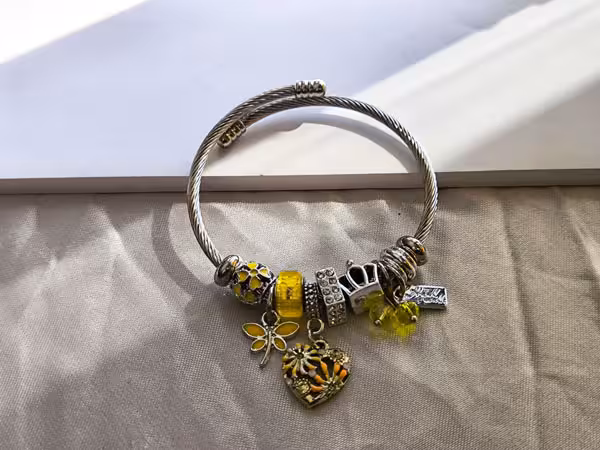 دستبند پاندورا قلب و پروانه استیل