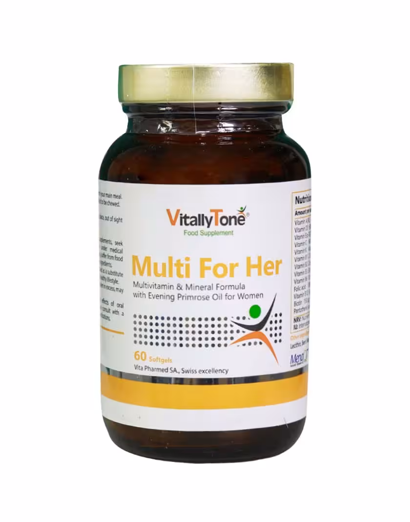 کپسول مولتی فور هِر ویتالی تون مولتی ویتامین مینرال همراه روغن گل مغربی مخصوص خانم ها (مکمل تغذیه ای) 60 عددی