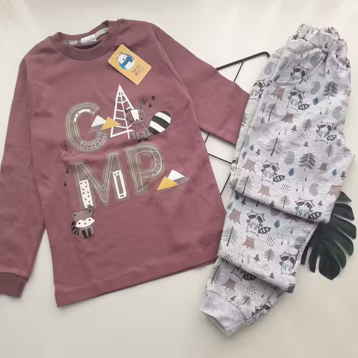 ست بلوز و شلوار اسپرت دخترانه و پسرانه، جنس بلوز پنبه و شلوار ملانژ تمام چاپ، سایز 55 مناسب 7 تا 9 سال، ضخیم مناسب پاییز