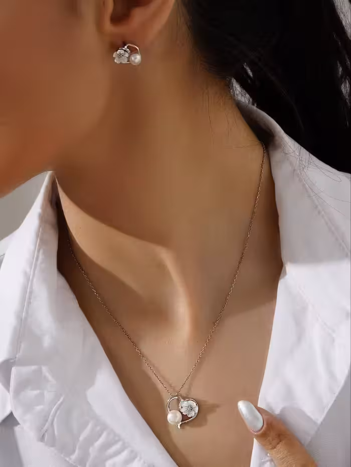 نیمست صدف مرواریدی نقره جواهری کد 00270