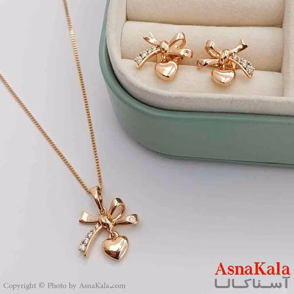 نیم ست زنانه پاپیون ژوپینگ شامل گوشواره و گردنبند رنگ طلایی کد NIM141031W