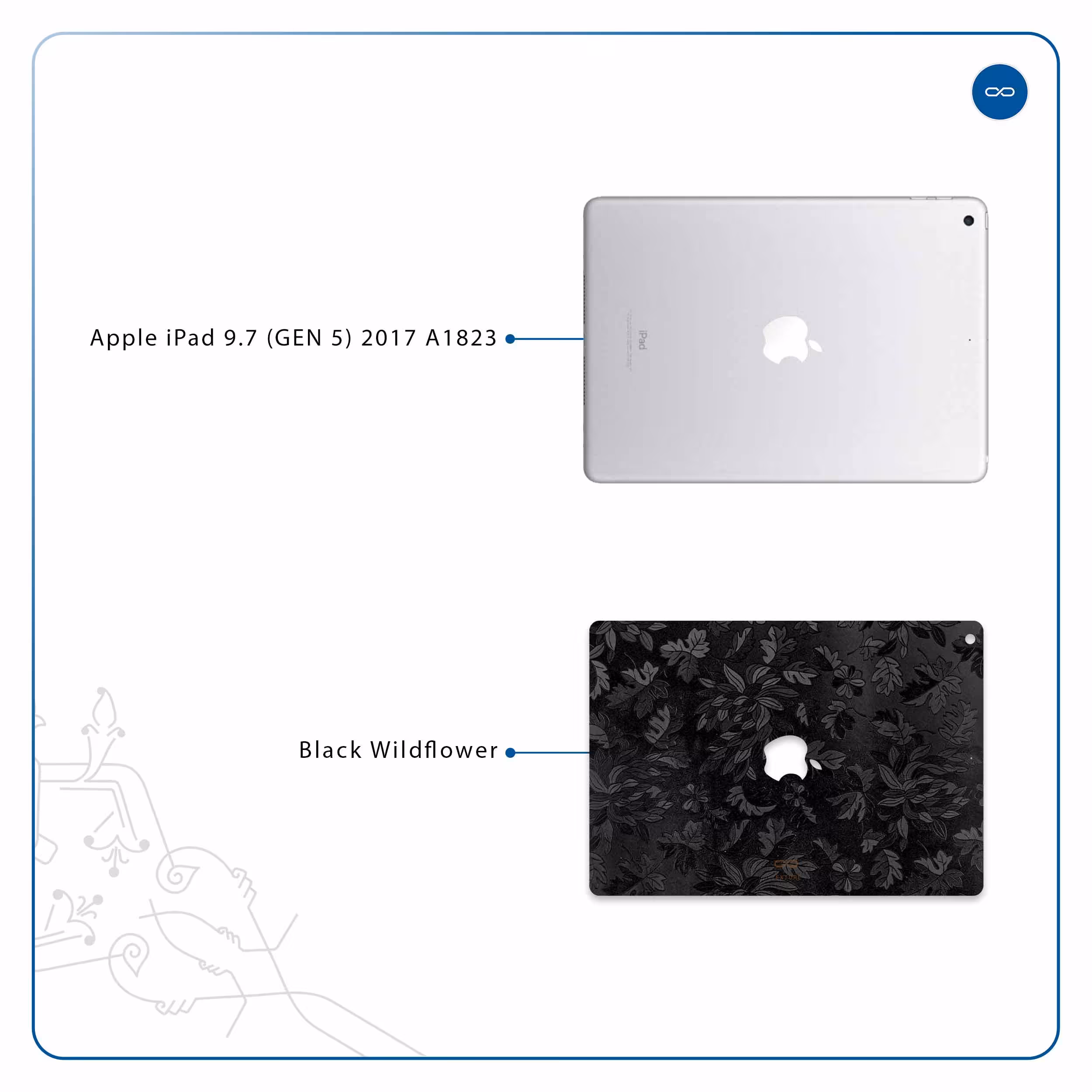 برچسب پوششی ماهوت مدل Black-Wildflower مناسب برای تبلت اپل iPad 9.7 (GEN 5) 2017 A1823