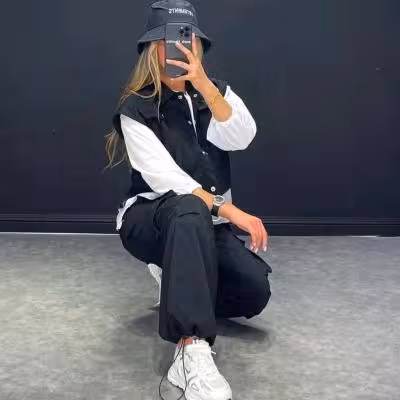 مانتو شلوار زنانه داکرون مدل سه تیکه کارگو