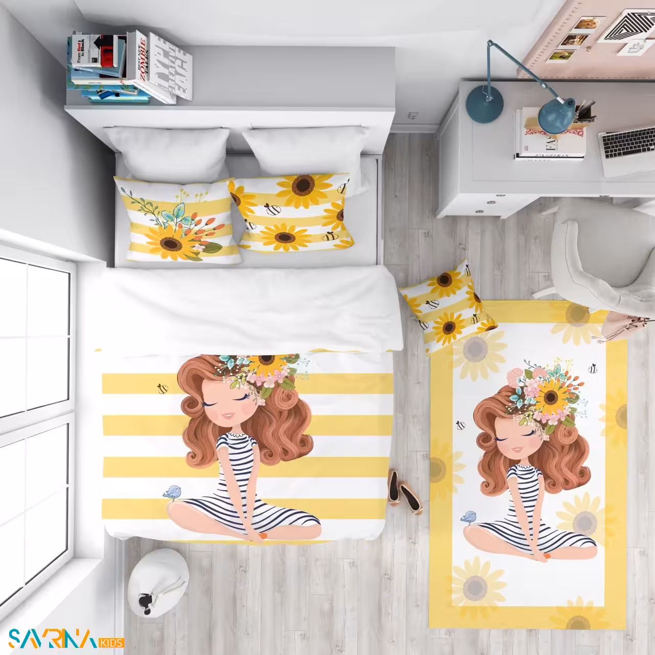 سرویس روتختی طرح دختر آفتاب گردان یک نفره کد A2774