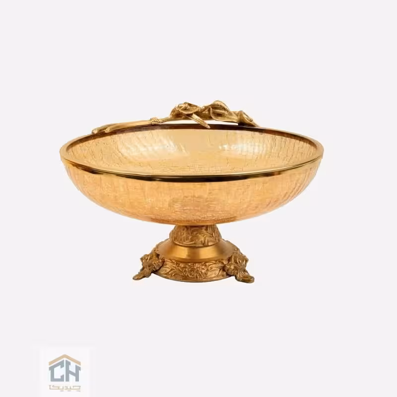میوه خوری شیشه و برنج گلدکیش طرح Flower مدل GK806044-1