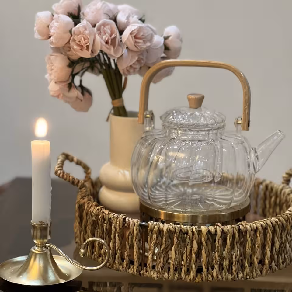 قوری پیرکس دسته بامبو مدل کدویی