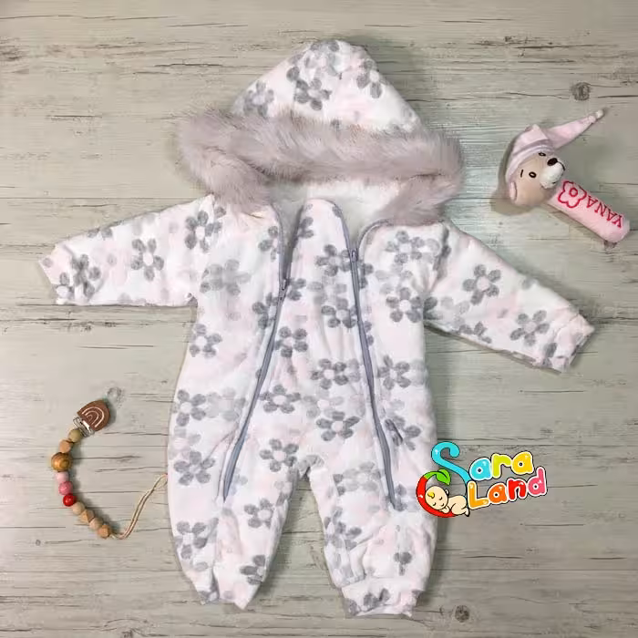 کاپشن سرهمی مخمل خز دار طرح گل