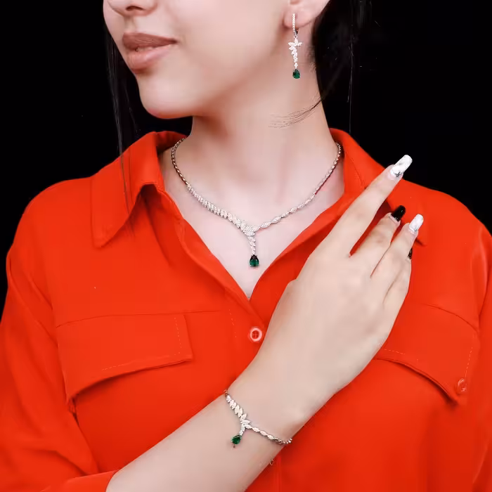 سرویس زمرد نقره جواهری زنانه کد 60442