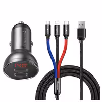 شارژر فندکی  باسئوس مدل Car Charger Suit-24W به همراه کابل تبدیل microUSB/ USB-C / لایتنینگ | کالا مکس