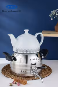 کتری قوری استیل شیر دار 2/7لیتر دسته مشکی ریور کد 3888